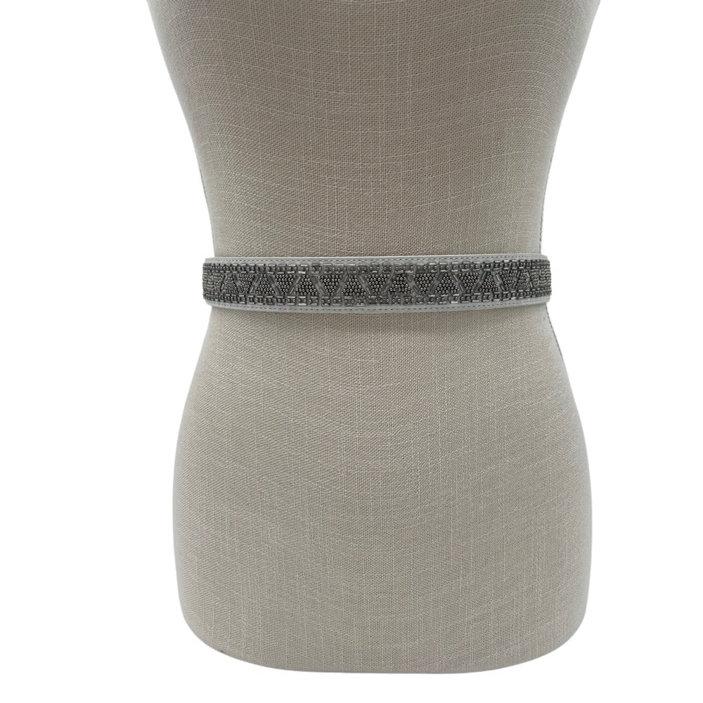 WHBM White Leather Silver Beaded Adjustable Snap Belt Size XS